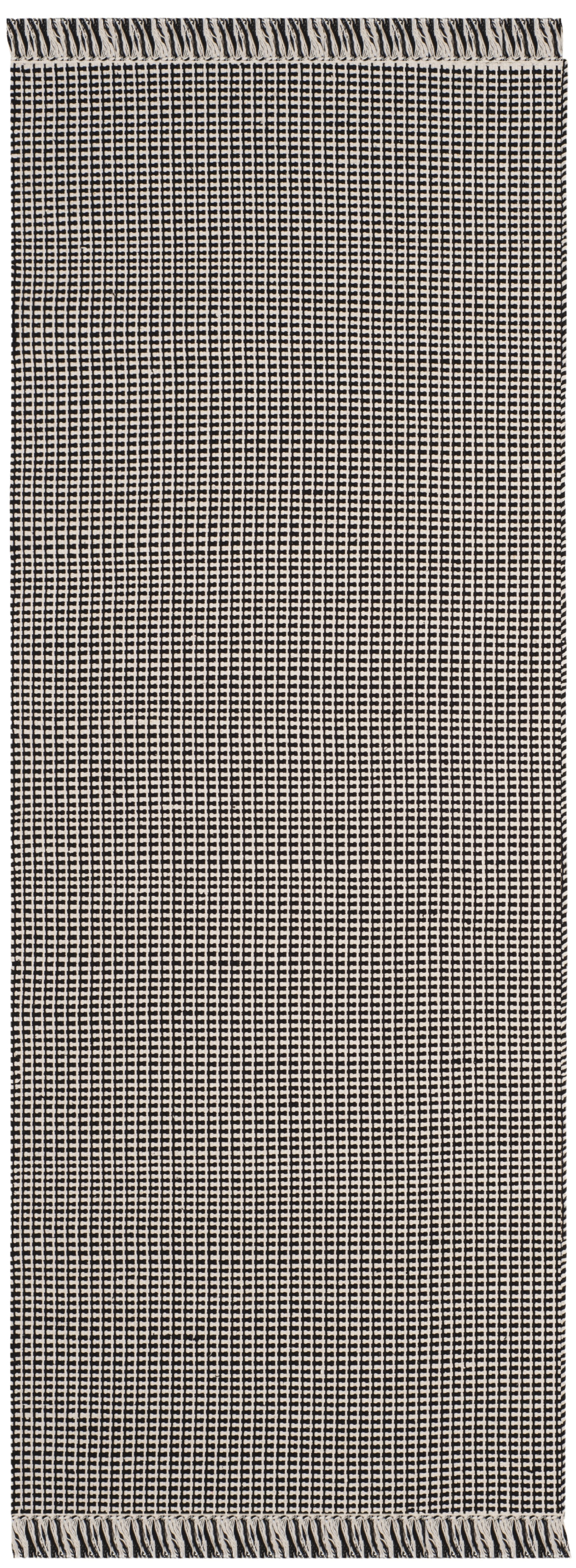 Ivory and Black Flat Woven Cotton Area Rug, 2'3" x 22'