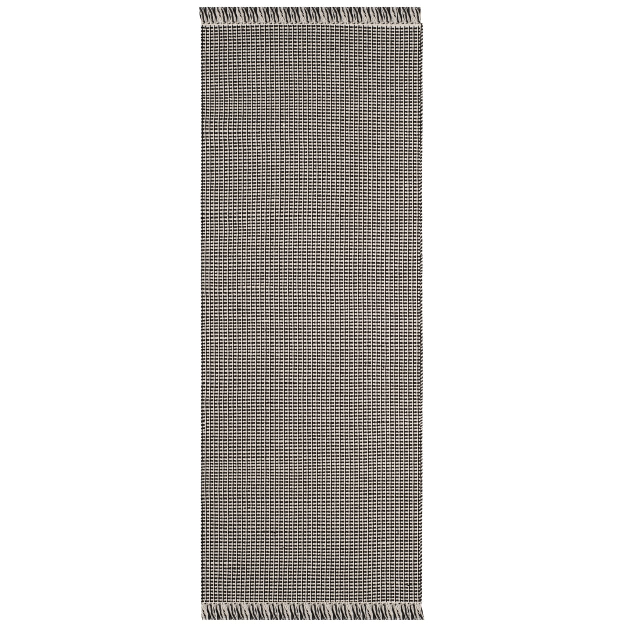 Ivory and Black Flat Woven Cotton Area Rug, 2'3" x 22'
