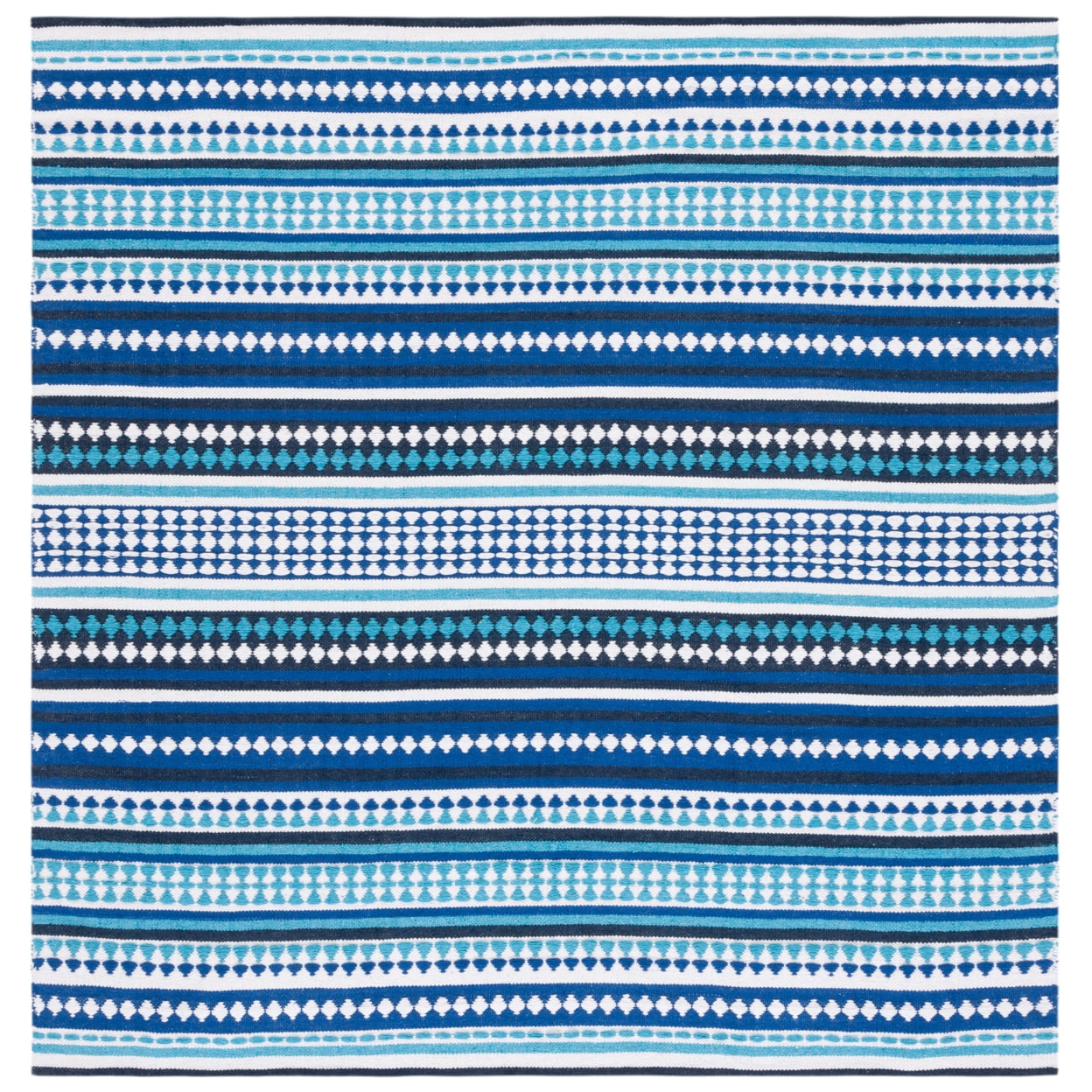 Montauk Blue and Ivory 6' Square Handwoven Cotton Area Rug