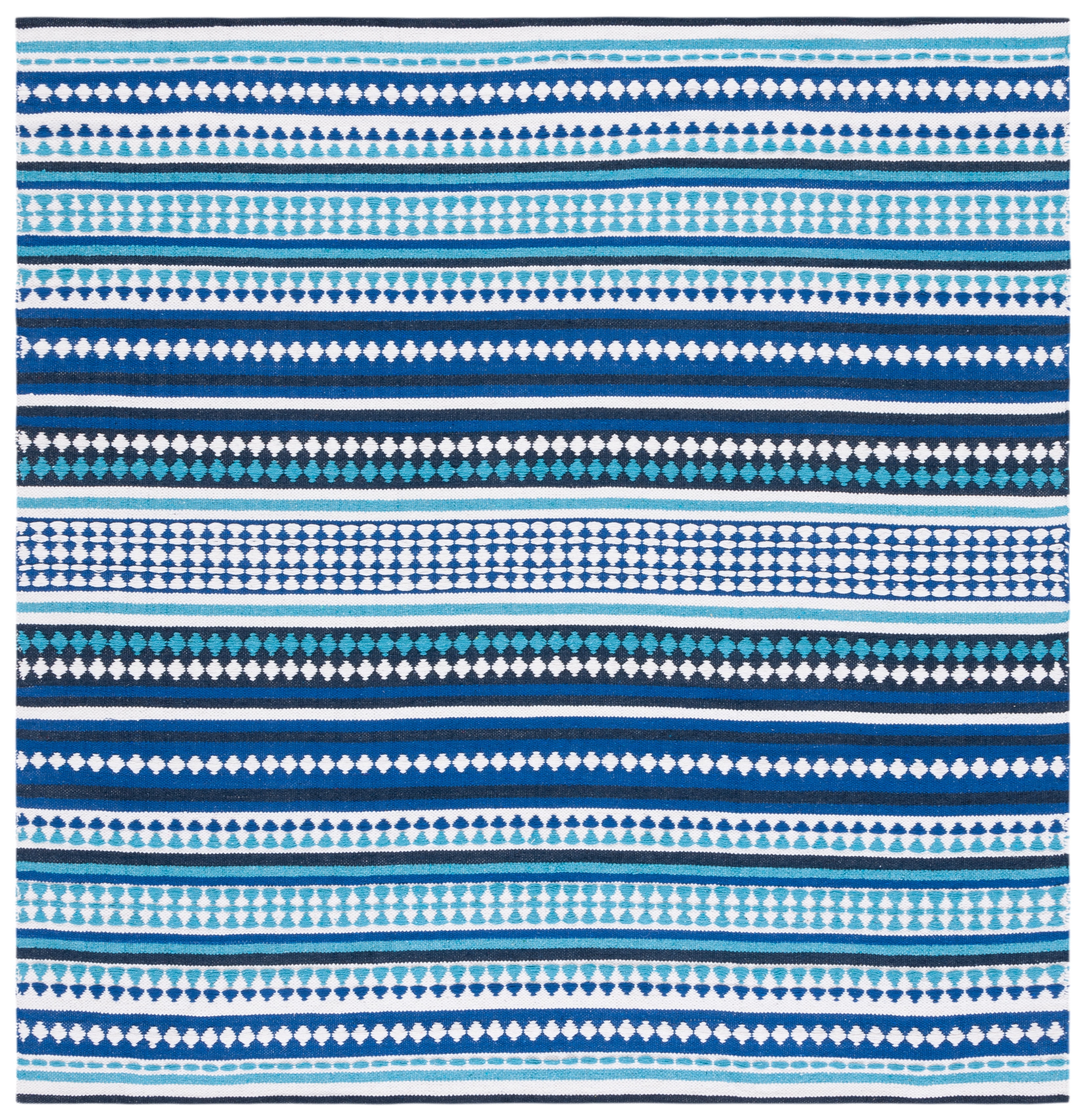 Montauk Blue and Ivory 6' Square Handwoven Cotton Area Rug