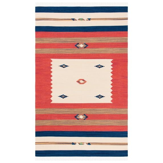 SAFAVIEH Montauk Benson Southwestern Cotton Area Rug, Blue/Red, 5' x 8'