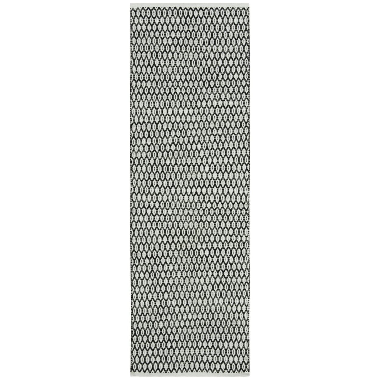 Coastal Charm Ivory & Black Handwoven Cotton Rug - 2' 3" x 8'