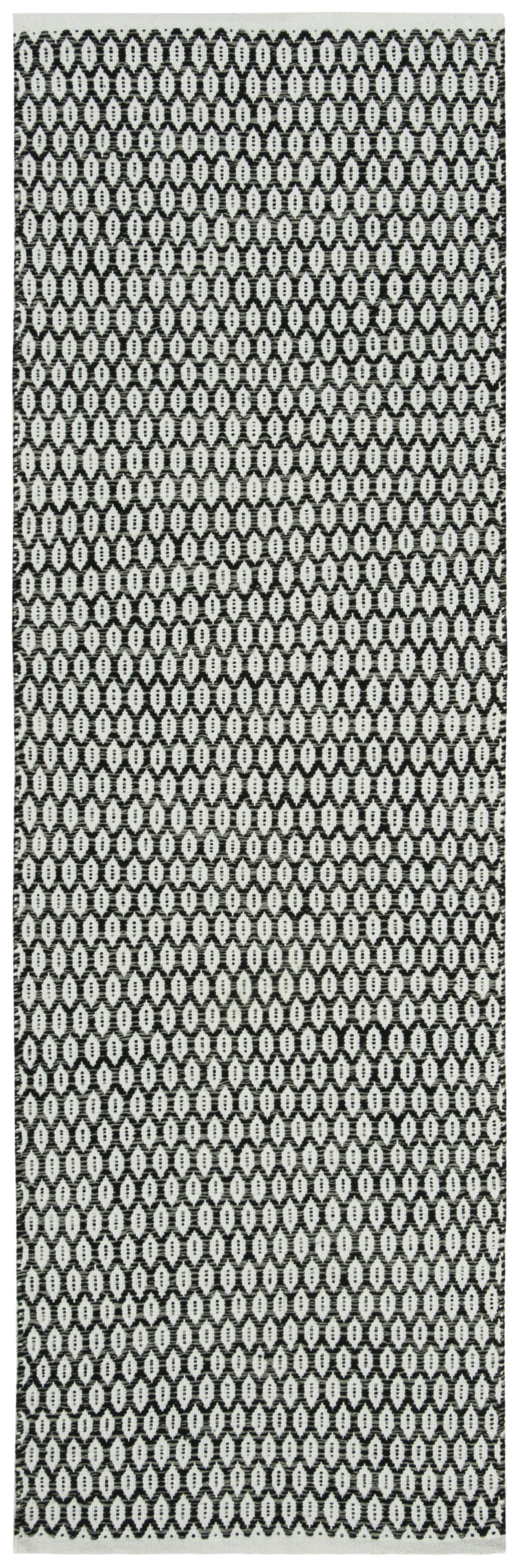 Coastal Charm Ivory & Black Handwoven Cotton Rug - 2' 3" x 8'