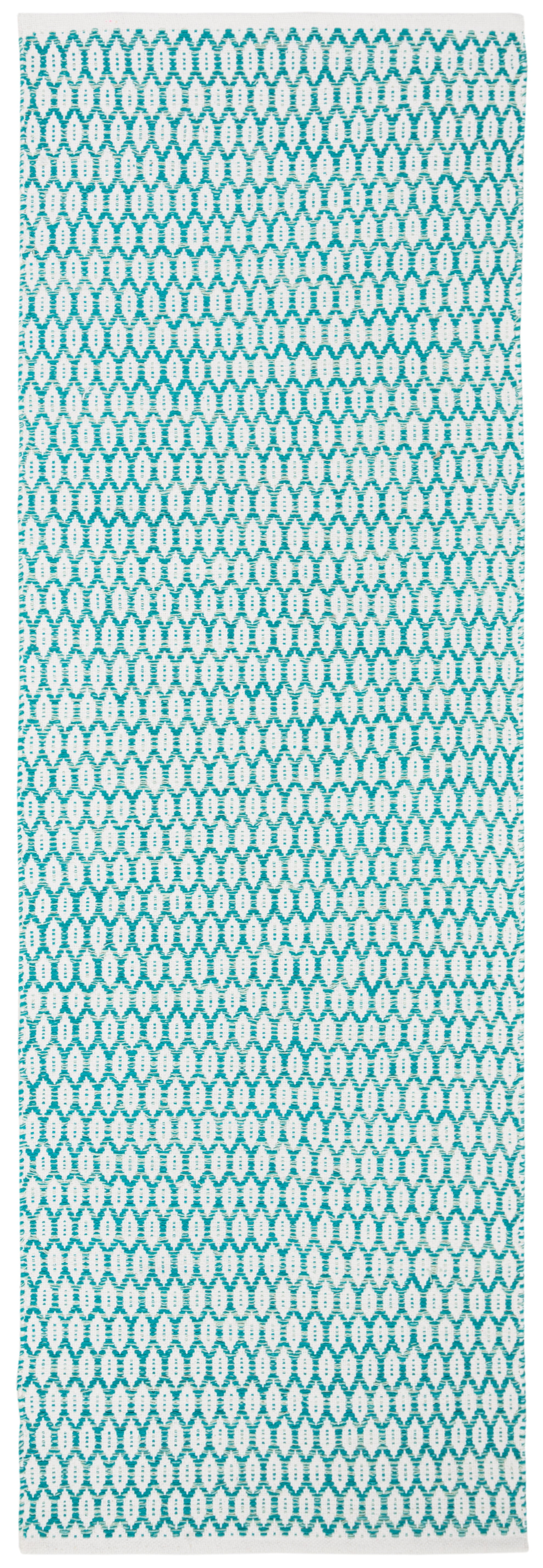 Aqua and Ivory Handwoven Cotton Area Rug, 2' 3" x 5'