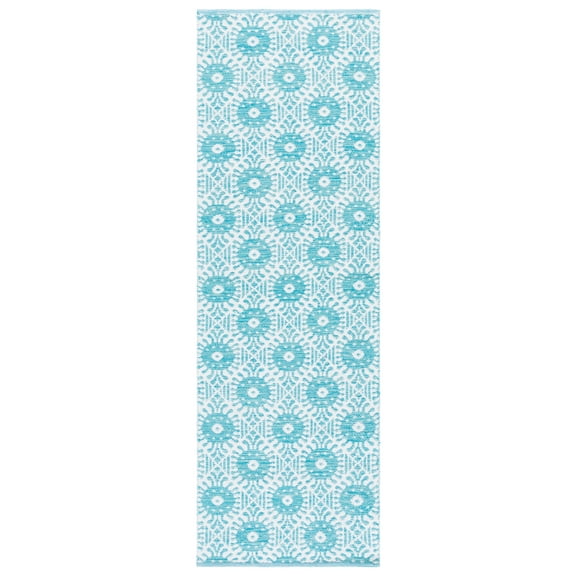 SAFAVIEH Montauk Gulden Geometric Runner Rug, Aqua/Ivory, 2'3" x 7'