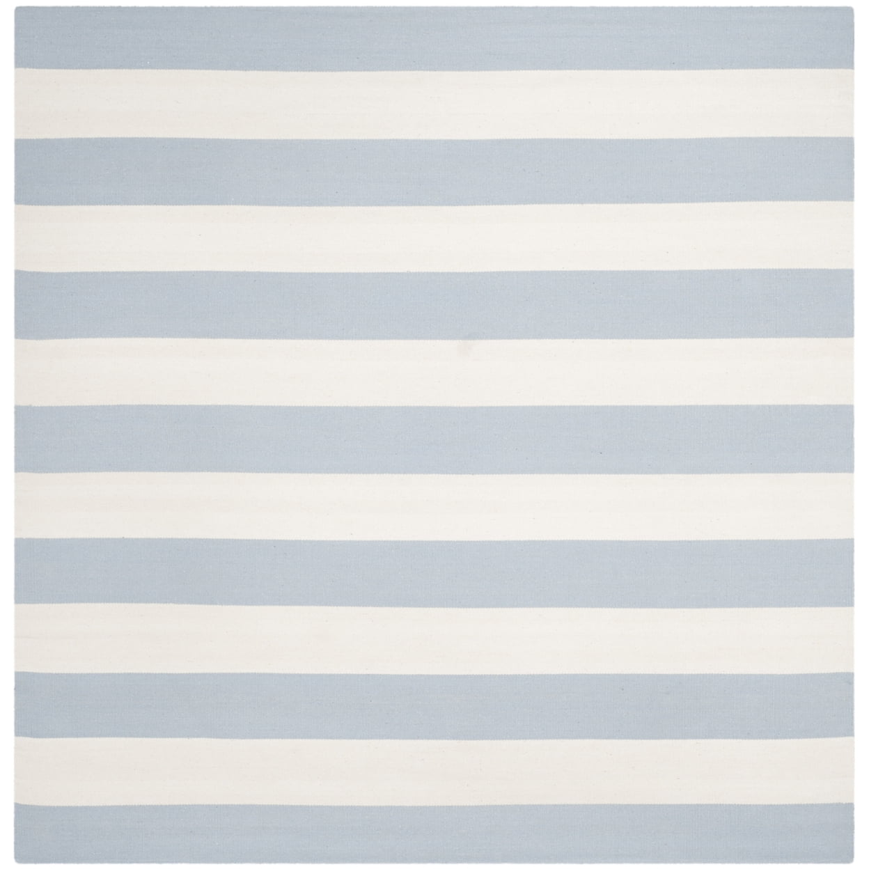 Sky Blue and Ivory Striped Cotton Square Rug