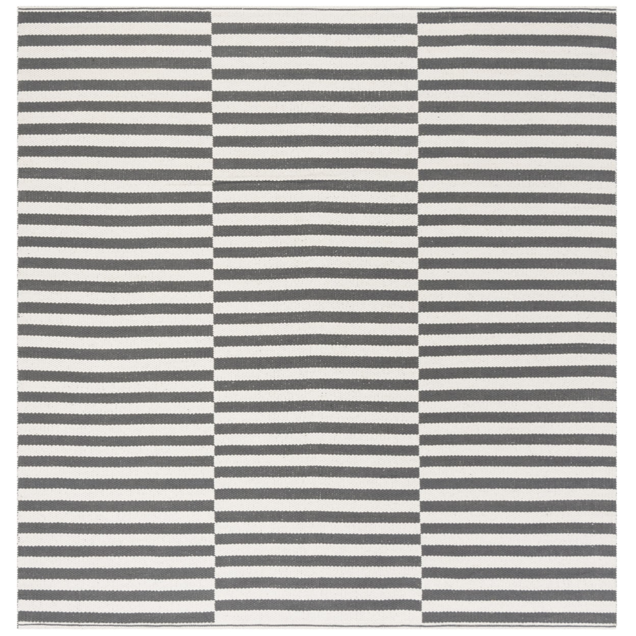 Ivory and Grey Handwoven Cotton Coastal Square Rug - 4'
