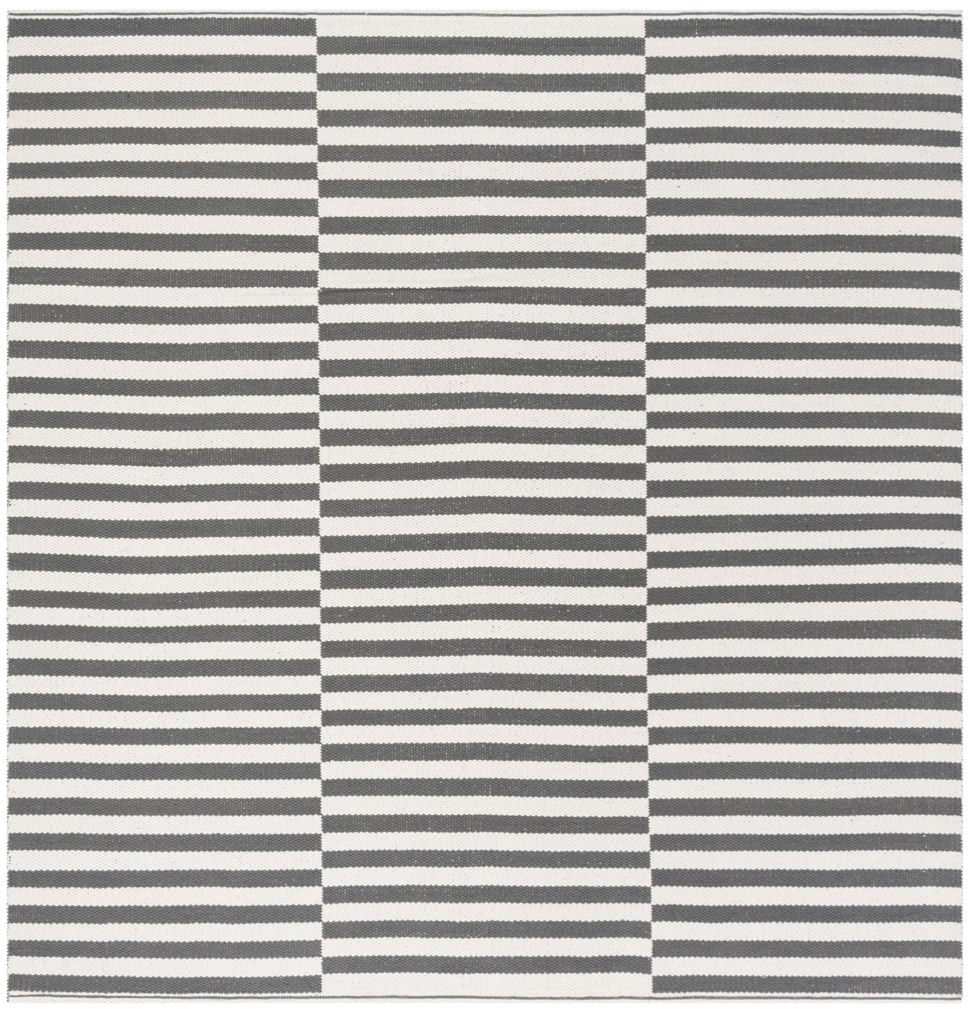 Ivory and Grey Handwoven Cotton Coastal Square Rug - 4'