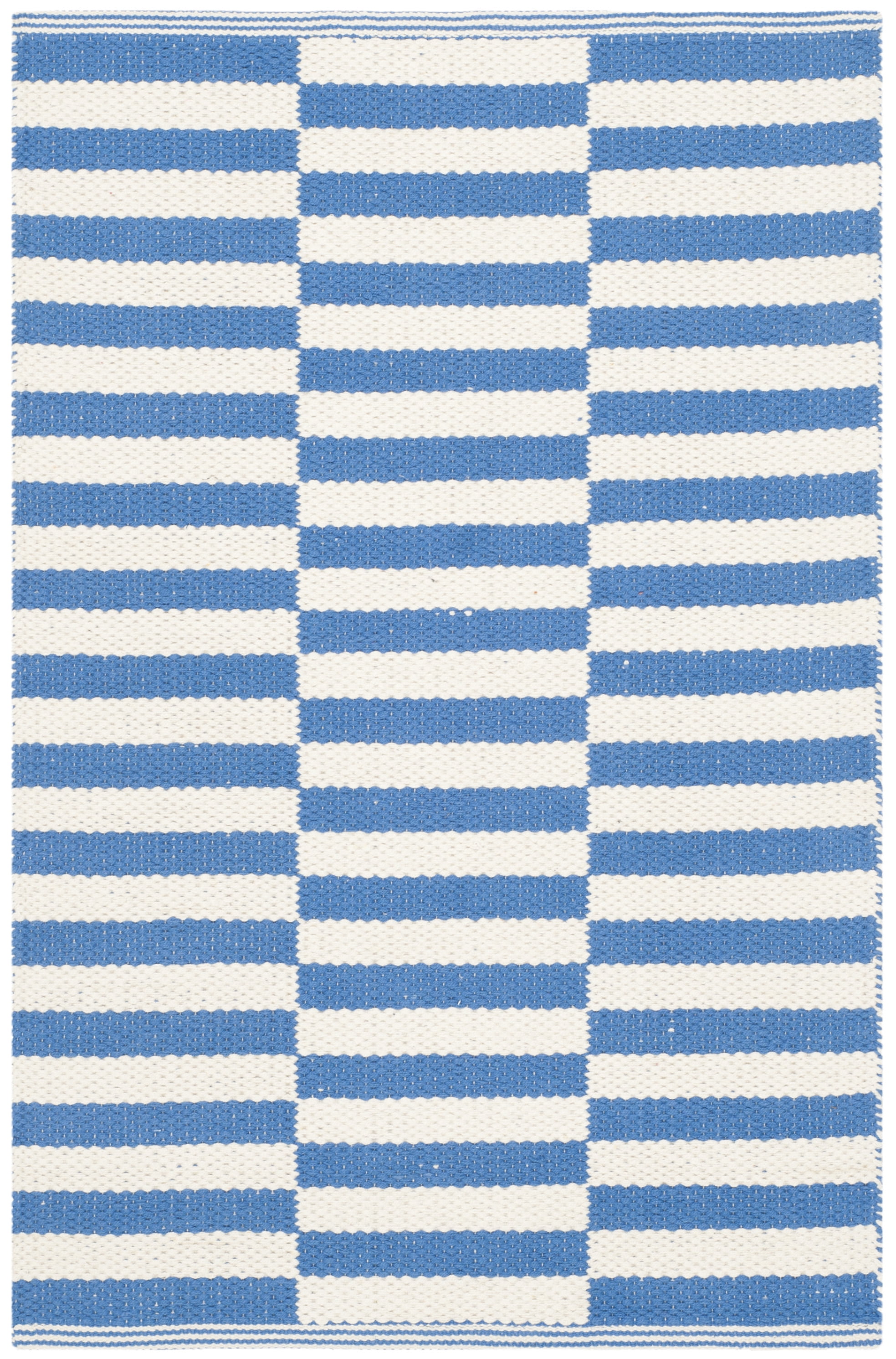 Ivory and Blue Geometric Cotton Handwoven Area Rug