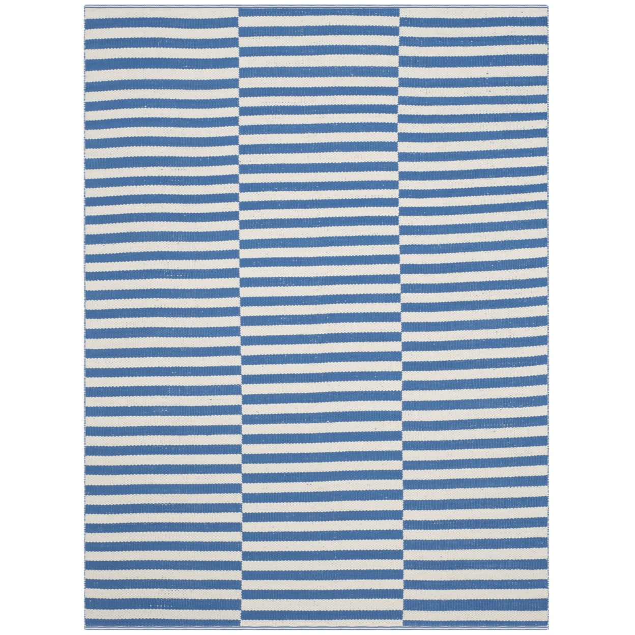 Ivory and Blue Geometric Cotton Handwoven Area Rug
