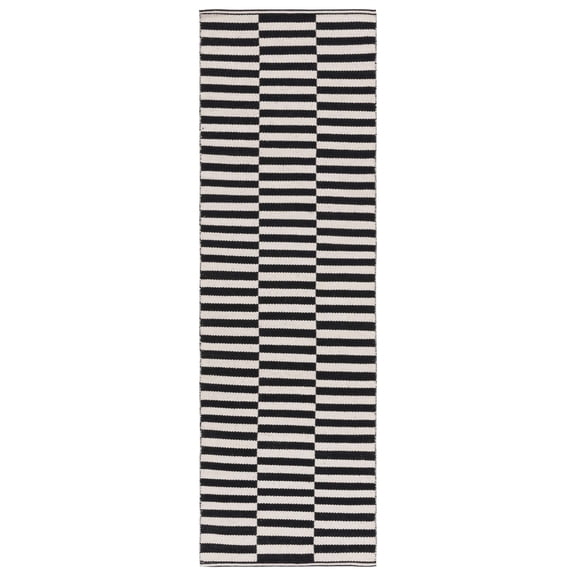 SAFAVIEH Montauk Raeyln Geometric Cotton Runner Rug, Ivory/Black, 2'3" x 17'
