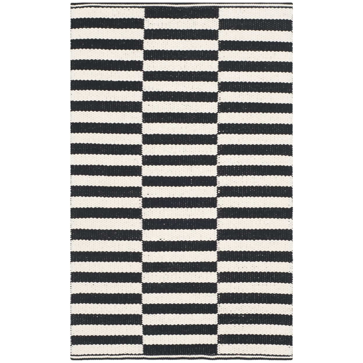 Coastal Charm Handwoven Black and Ivory Cotton-Wool Blend Rug - 2'6" x 4'6"