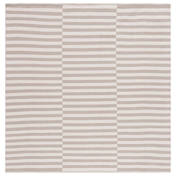 SAFAVIEH Montauk Raeyln Geometric Cotton Area Rug, Ivory/Light Grey, 6' x 6' Square