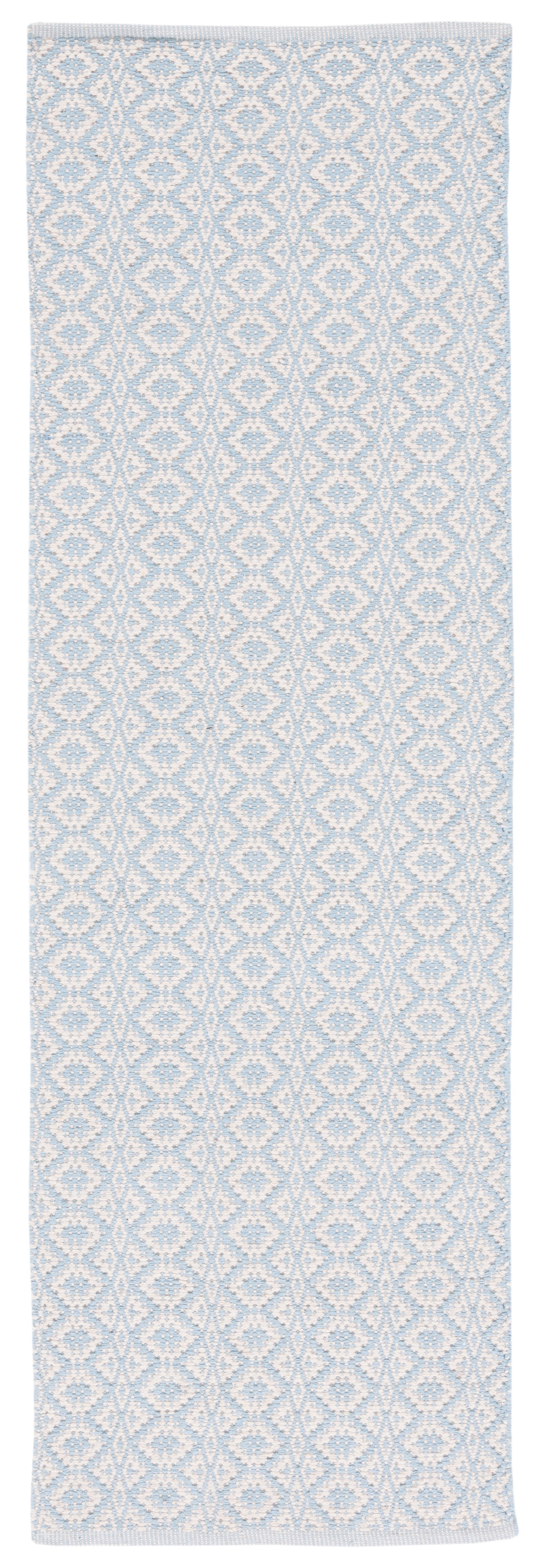 Handwoven Light Blue and Ivory Cotton Rug, 2' 3" x 9'