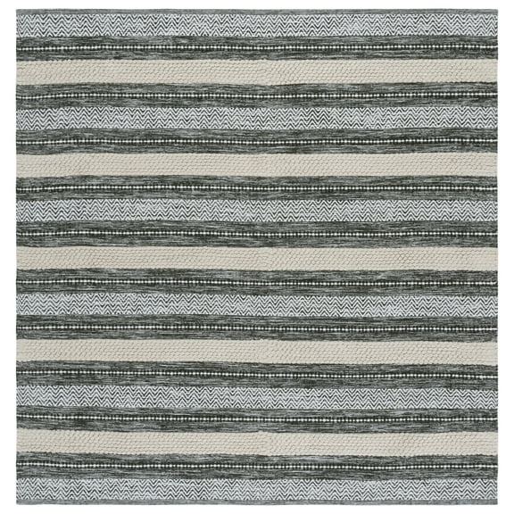 SAFAVIEH Montauk Marin Striped Cotton Area Rug, Green/Ivory, 6' x 6' Square