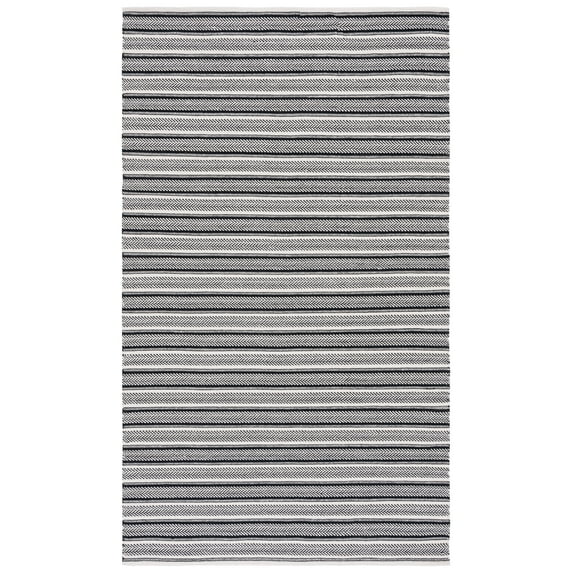 SAFAVIEH Montauk Marta Striped Cotton Area Rug, Black/Ivory, 5' x 8'