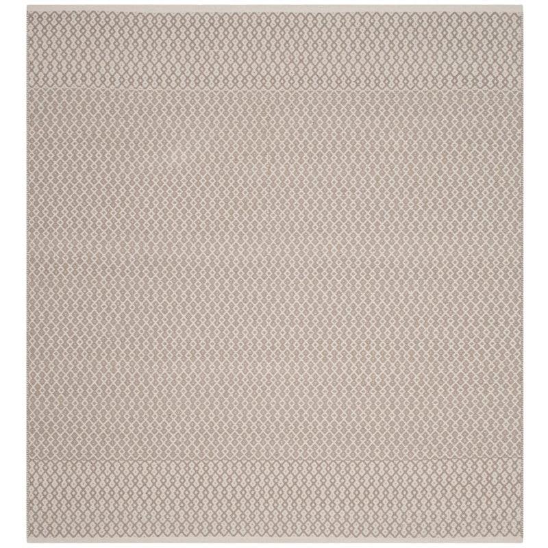Coastal Charm Handwoven Cotton Geometric Square Rug in Ivory/Grey