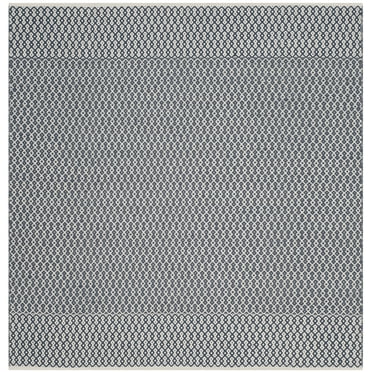 SAFAVIEH Montauk Nazca Geometric Cotton Area Rug, Ivory/Navy, 4' x 4' Square