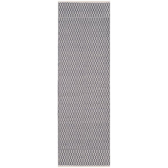SAFAVIEH Montauk Nazca Geometric Cotton Runner Rug, Ivory/Navy, 2'3" x 14'