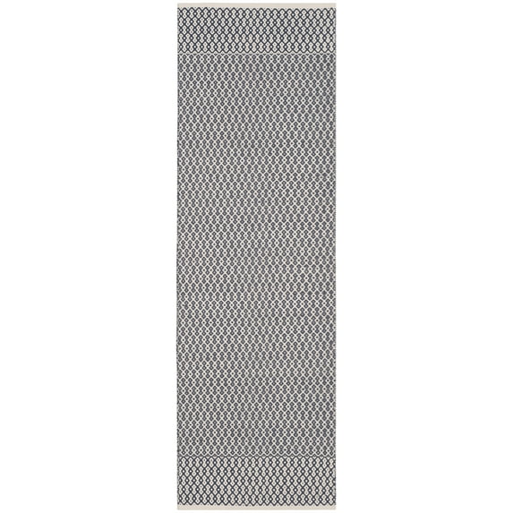 SAFAVIEH Montauk Nazca Geometric Cotton Runner Rug, Ivory/Navy, 2'3" x 16'