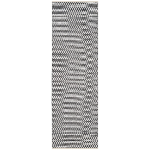 SAFAVIEH Montauk Nazca Geometric Cotton Runner Rug, Ivory/Navy, 2'3" x 16'