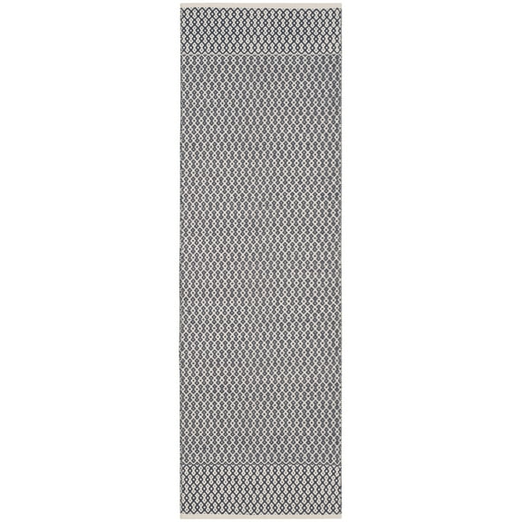 SAFAVIEH Montauk Nazca Geometric Cotton Runner Rug, Ivory/Navy, 2'3" x 22'