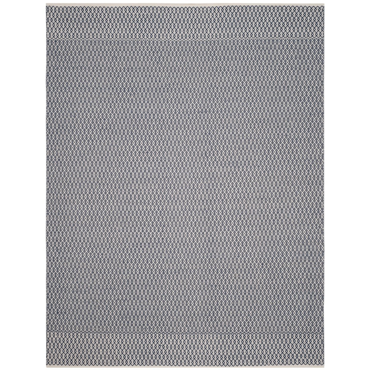 Ivory and Navy Geometric Handwoven Cotton Runner Rug, 2'3" x 8'