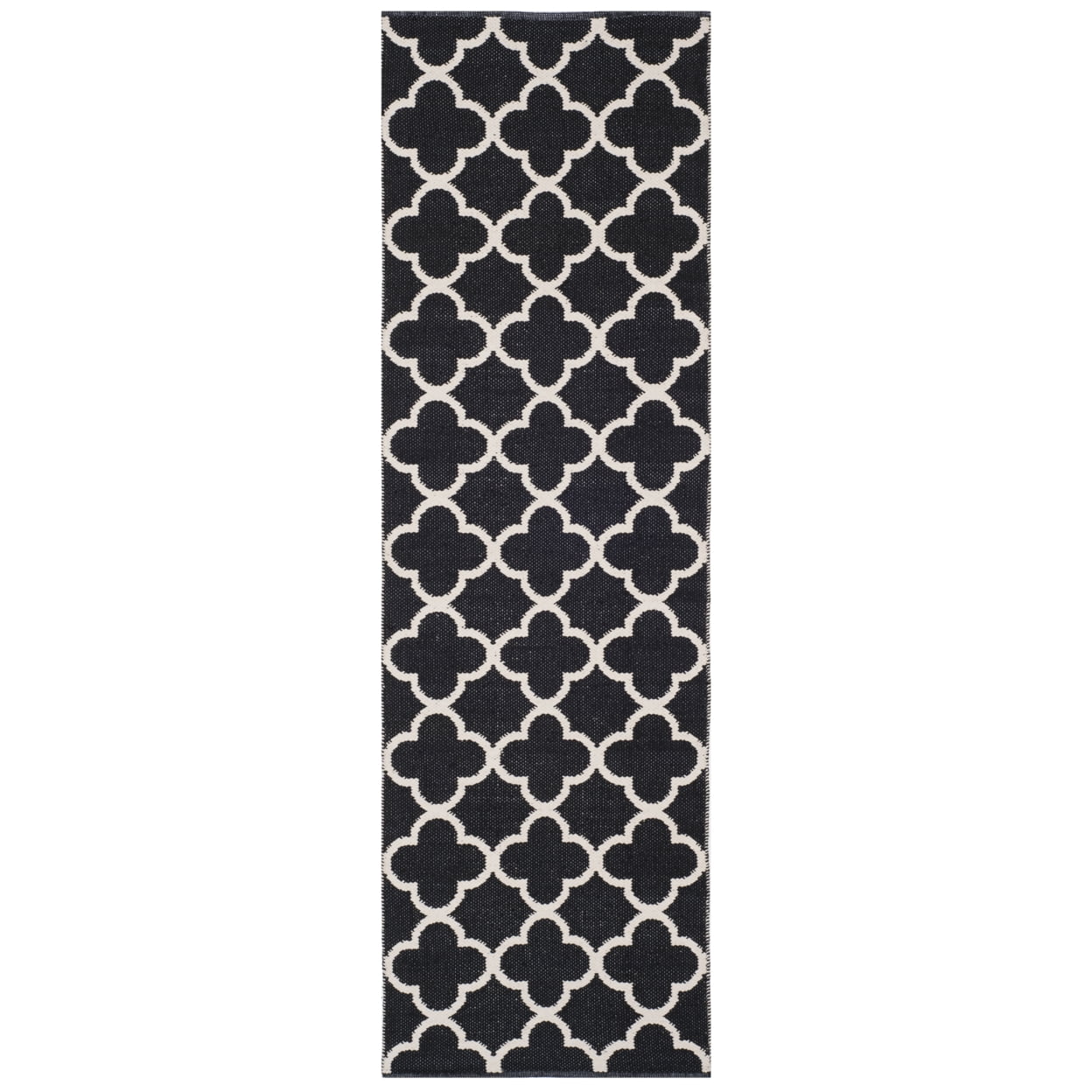 Ivory and Black Flat Woven Cotton Runner Rug