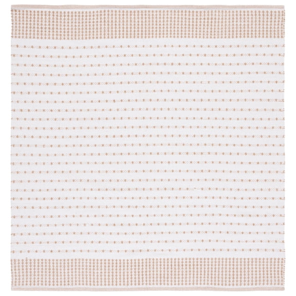 SAFAVIEH Montauk Nuala Abstract Dots Cotton Area Rug, Beige/Ivory, 6' x 6' Square