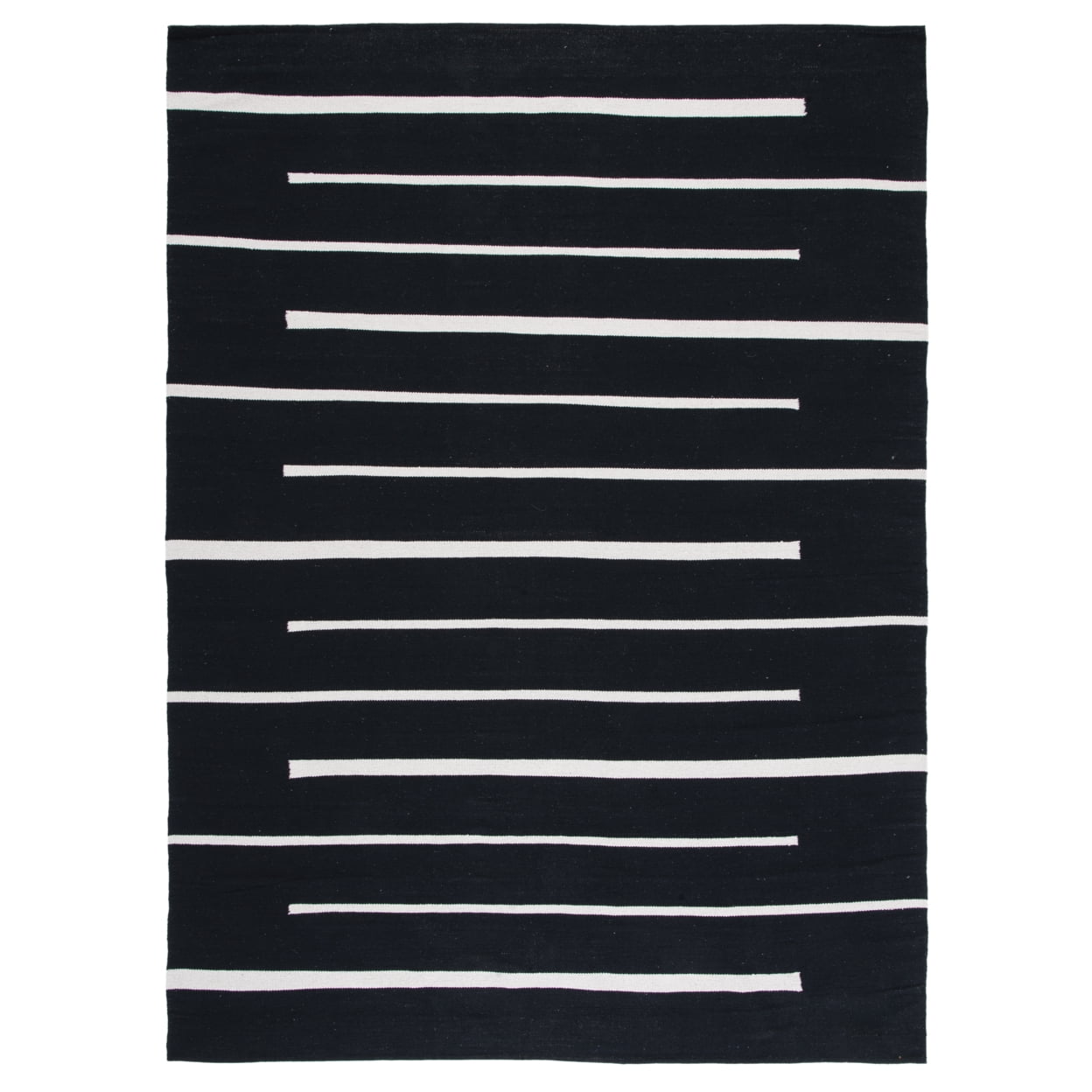Ivory and Black Handmade Cotton Flat Woven Rug, 4' x 6'