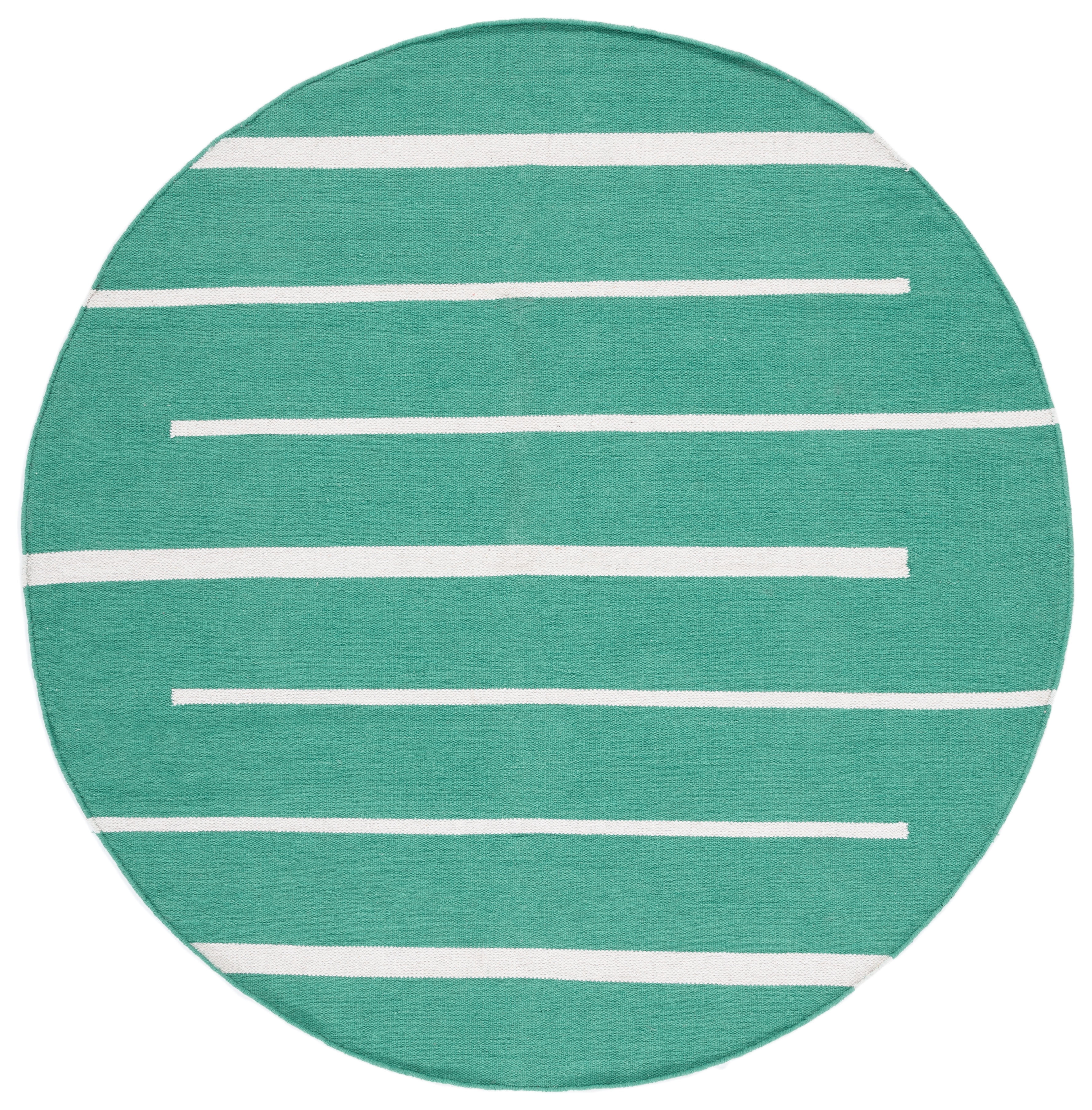 SAFAVIEH Montauk Oswald Geometric Striped Cotton Area Rug, Dark Green/Ivory, 6' x 6' Round