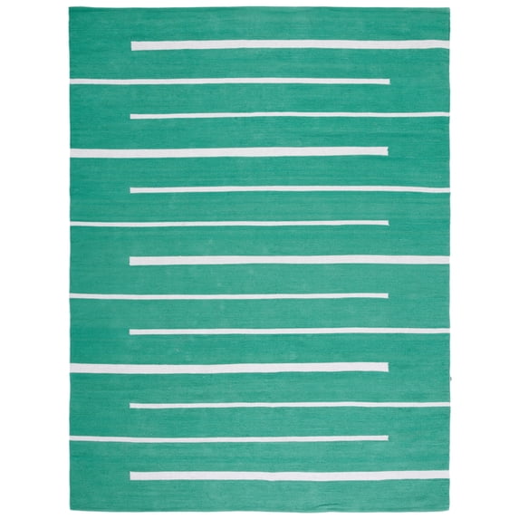 SAFAVIEH Montauk Oswald Geometric Striped Cotton Area Rug, Dark Green/Ivory, 9' x 12'