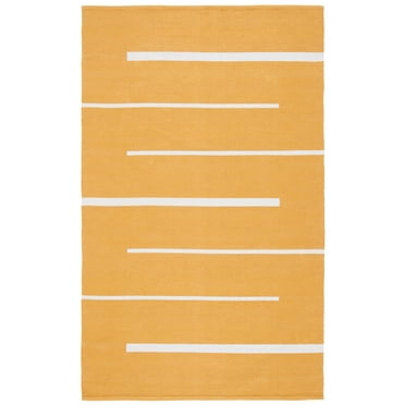 SAFAVIEH Montauk Oswald Geometric Striped Cotton Area Rug, Gold/Ivory, 6' x 9'