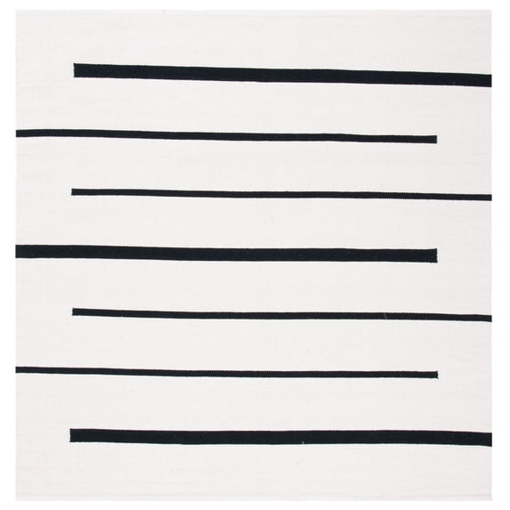 SAFAVIEH Montauk Oswald Geometric Striped Cotton Area Rug, Ivory/Black, 6' x 6' Square