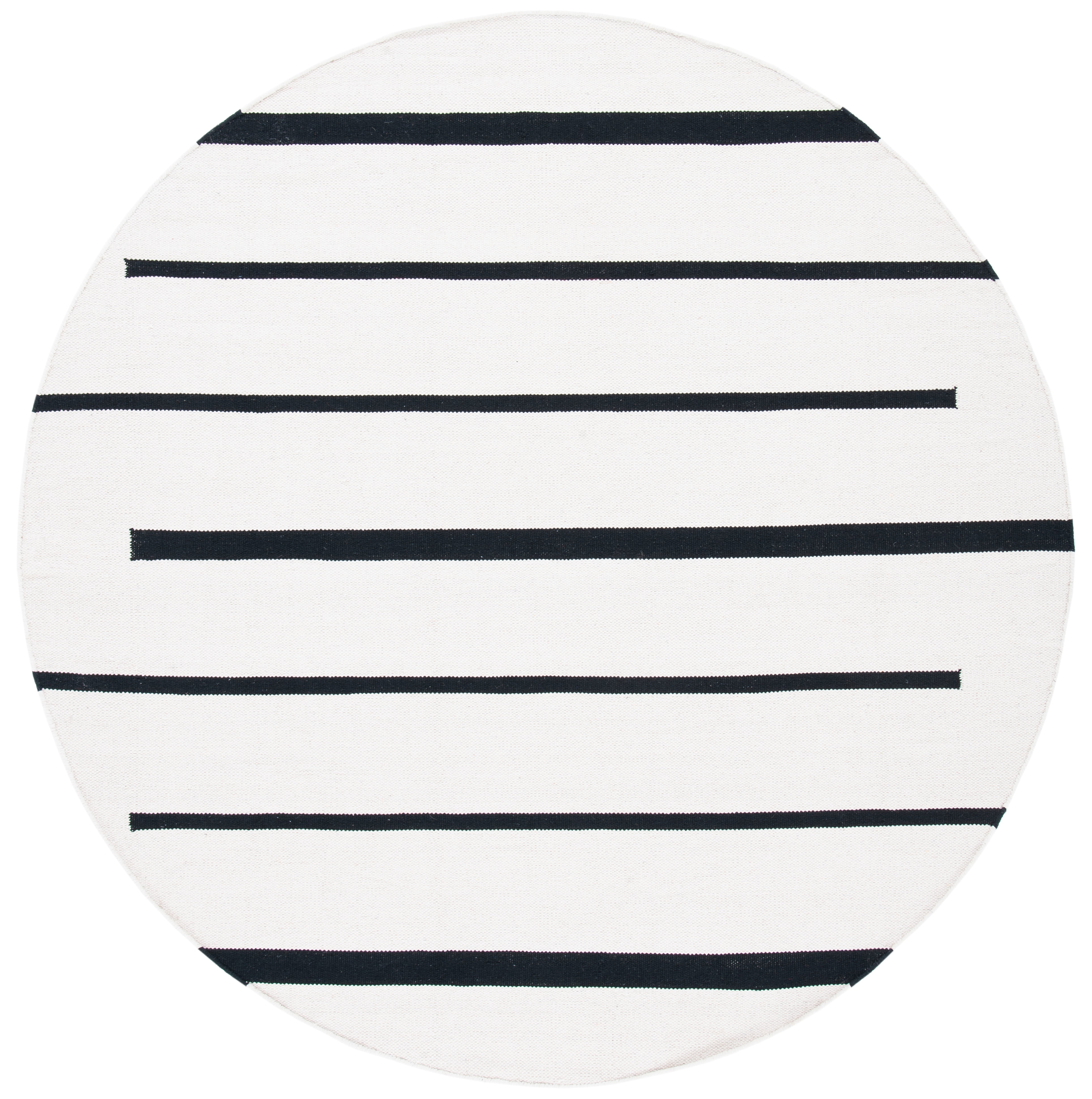 SAFAVIEH Montauk Oswald Geometric Striped Cotton Area Rug, Ivory/Black, 8' x 8' Round