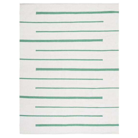 SAFAVIEH Montauk Oswald Geometric Striped Cotton Area Rug, Ivory/Dark Green, 4' x 6'