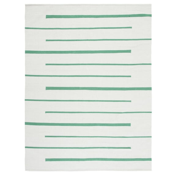 SAFAVIEH Montauk Oswald Geometric Striped Cotton Area Rug, Ivory/Dark Green, 5' x 8'
