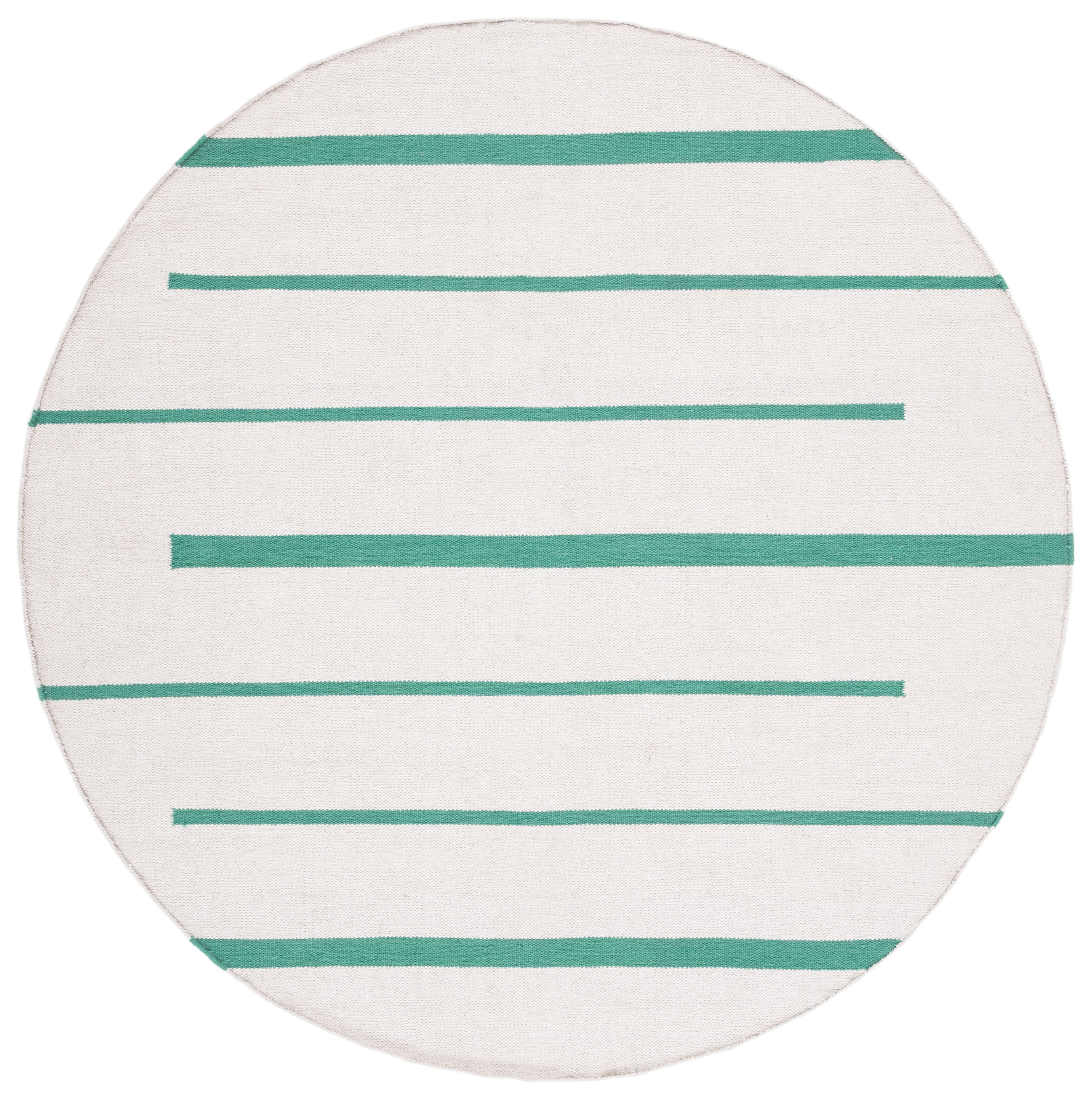 SAFAVIEH Montauk Oswald Geometric Striped Cotton Area Rug, Ivory/Dark Green, 6' x 6' Round