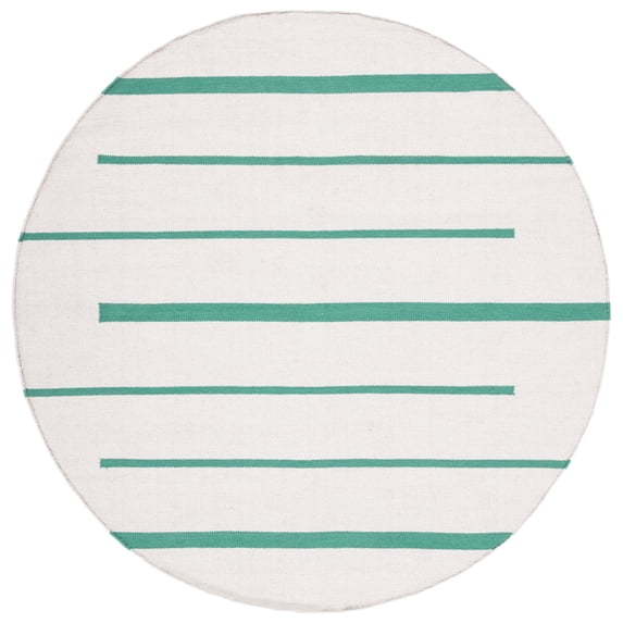 SAFAVIEH Montauk Oswald Geometric Striped Cotton Area Rug, Ivory/Dark Green, 6' x 6' Round