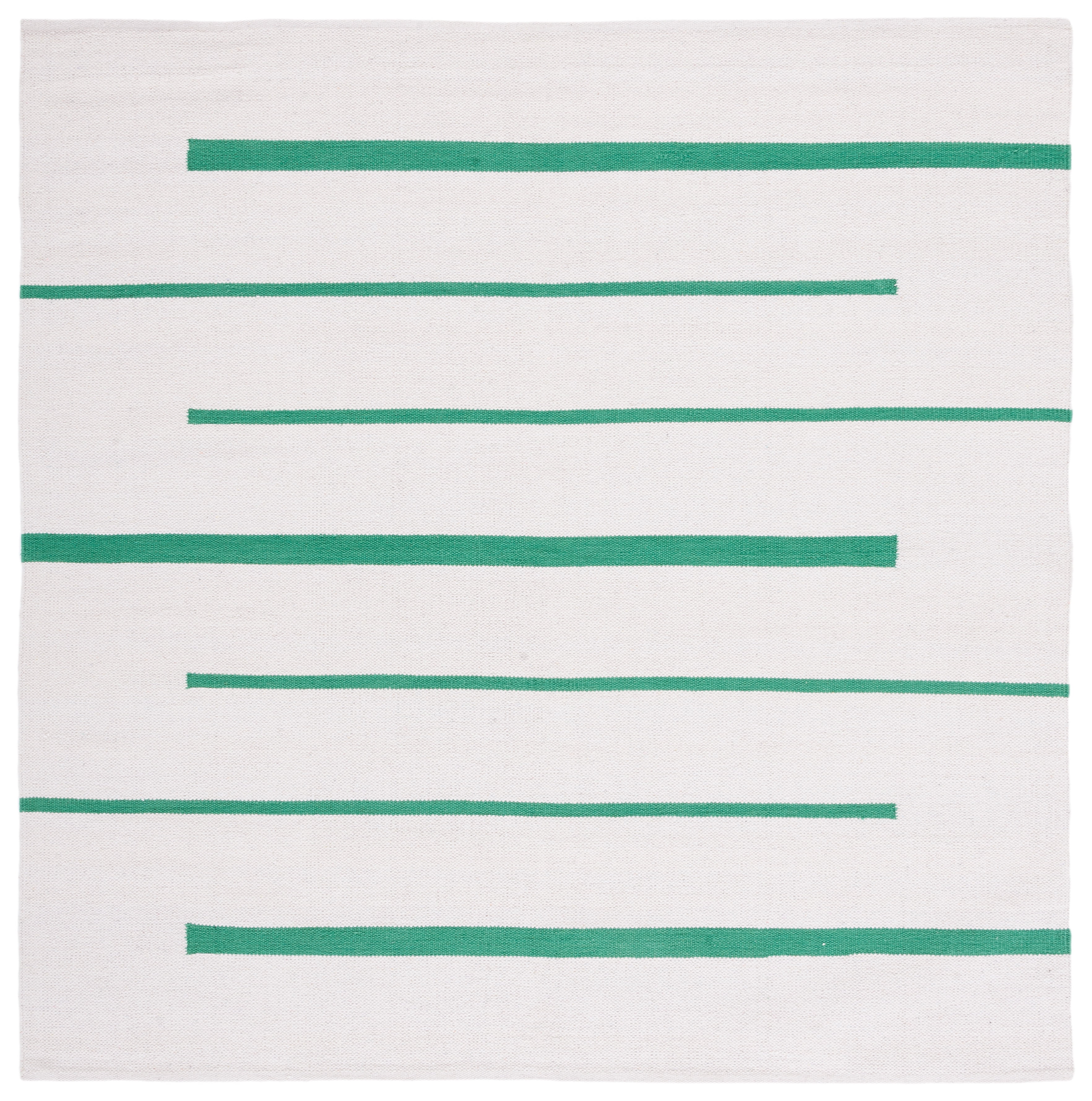 SAFAVIEH Montauk Oswald Geometric Striped Cotton Area Rug, Ivory/Dark Green, 6' x 6' Square