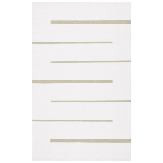 SAFAVIEH Montauk Oswald Geometric Striped Cotton Area Rug, Ivory/Light Green, 4' x 6'
