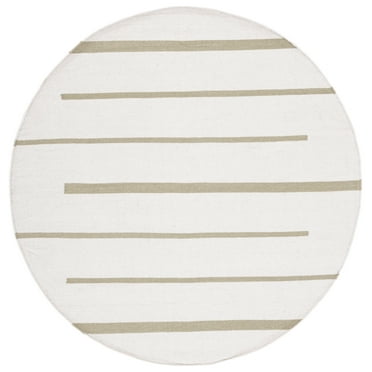 SAFAVIEH Montauk Oswald Geometric Striped Cotton Area Rug, Ivory/Light Green, 6' x 6' Round