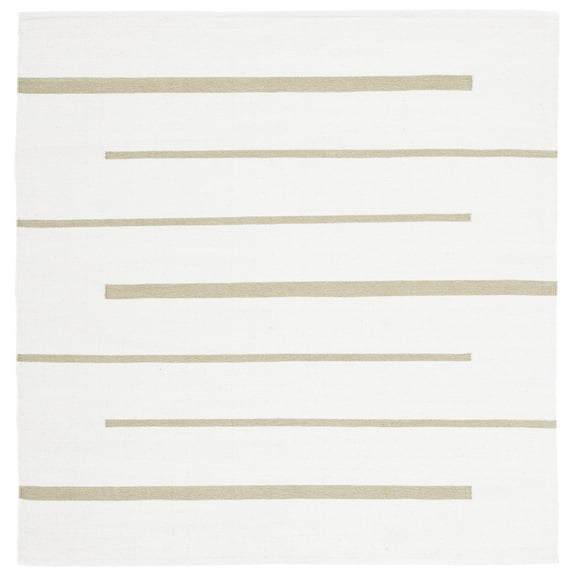 SAFAVIEH Montauk Oswald Geometric Striped Cotton Area Rug, Ivory/Light Green, 6' x 6' Square