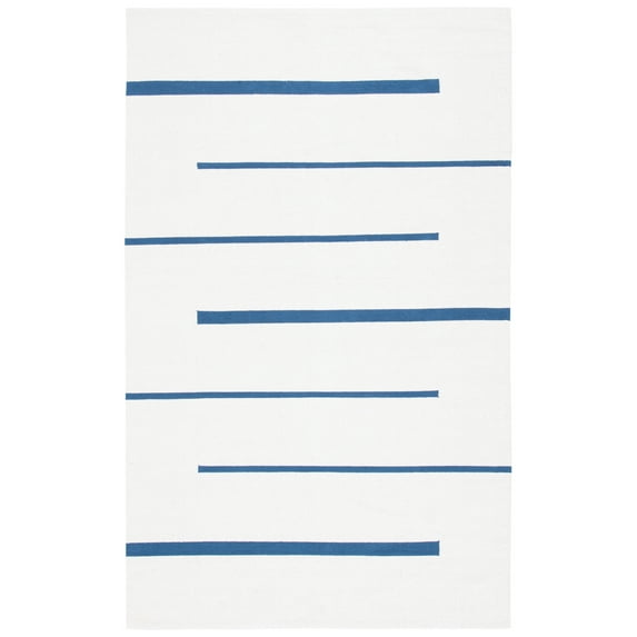 SAFAVIEH Montauk Oswald Geometric Striped Cotton Area Rug, Ivory/Navy, 3' x 5'