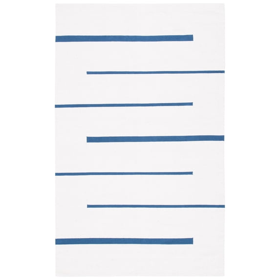 SAFAVIEH Montauk Oswald Geometric Striped Cotton Area Rug, Ivory/Navy, 4' x 6'