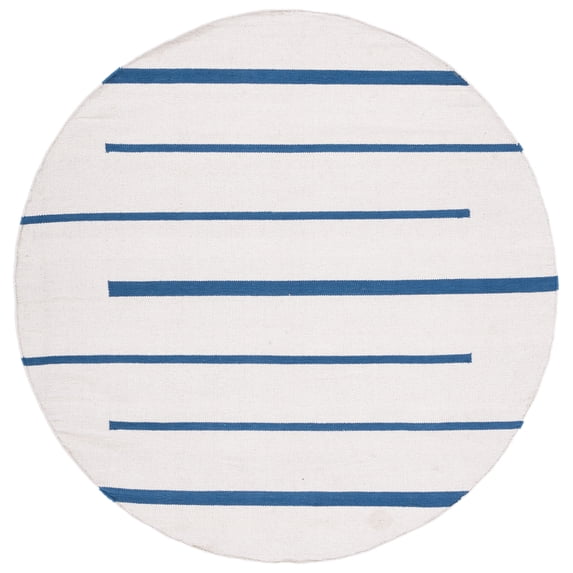 SAFAVIEH Montauk Oswald Geometric Striped Cotton Area Rug, Ivory/Navy, 6' x 6' Round