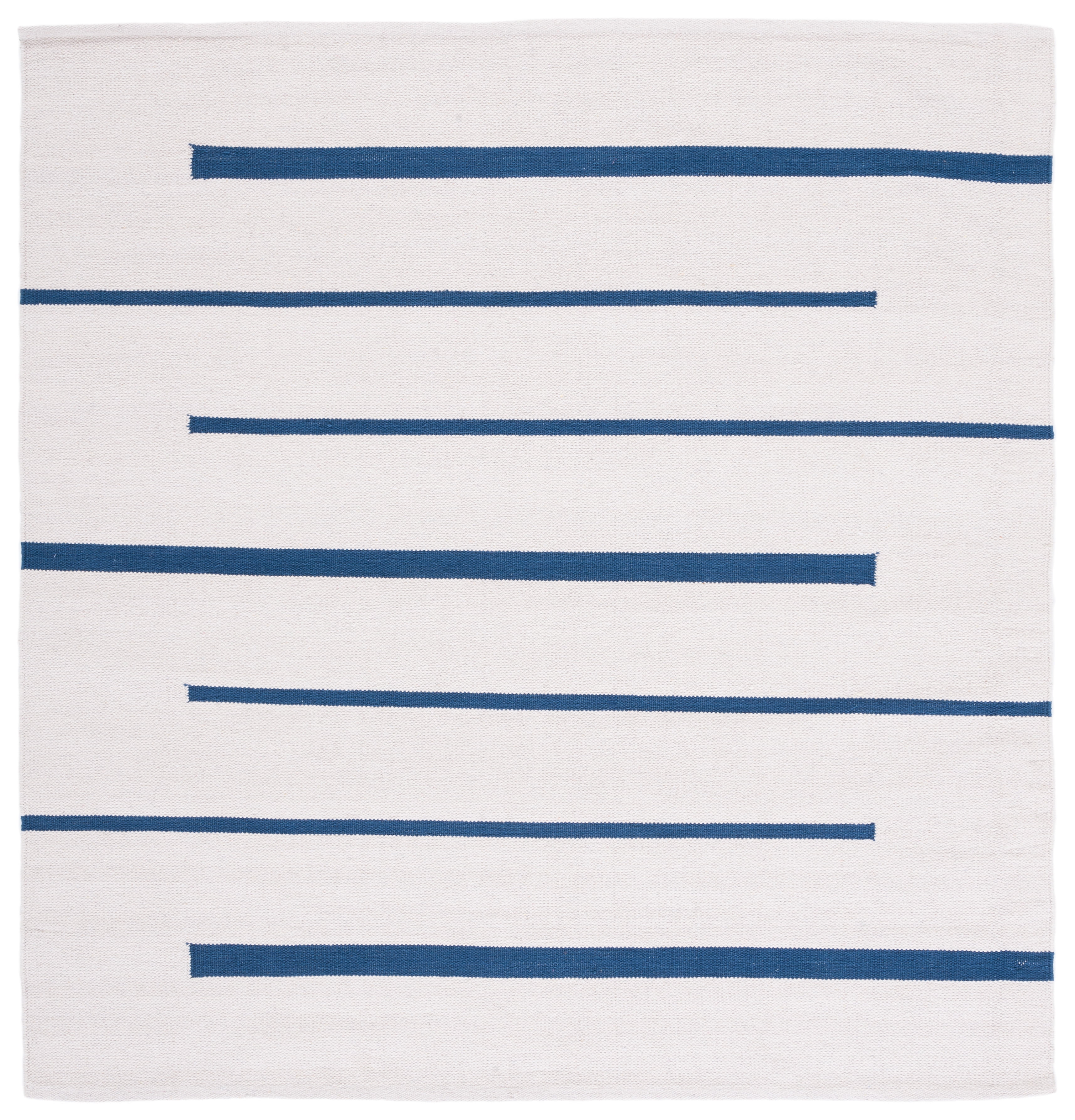 Ivory and Navy Handwoven Cotton Square Area Rug