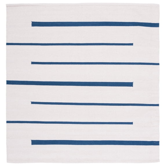 SAFAVIEH Montauk Oswald Geometric Striped Cotton Area Rug, Ivory/Navy, 6' x 6' Square