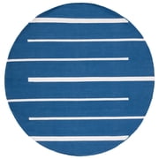 SAFAVIEH Montauk Oswald Geometric Striped Cotton Area Rug, Navy/Ivory, 6' x 6' Round