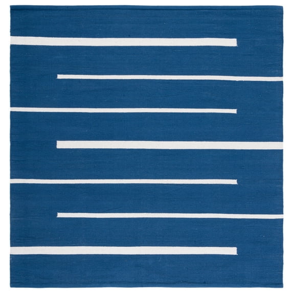 SAFAVIEH Montauk Oswald Geometric Striped Cotton Area Rug, Navy/Ivory, 6' x 6' Square